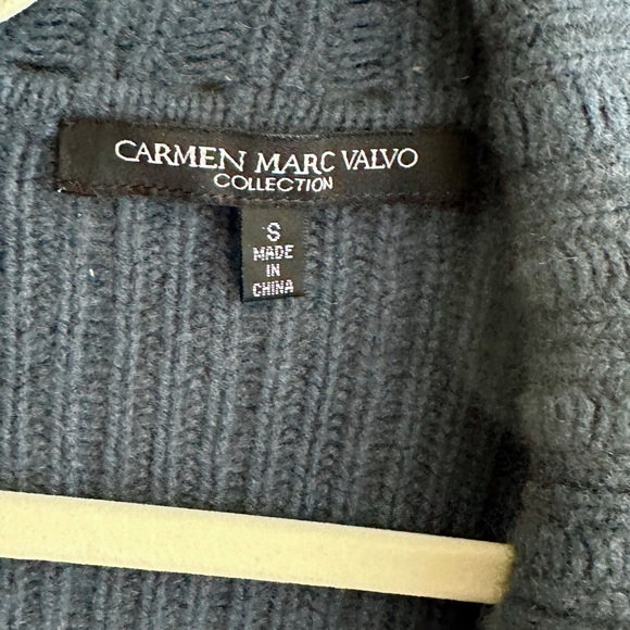 Carmen Marc Valvo Steel Blue Cozy Open Front Cardigan Sweater, Size Small - Picture 3 of 16